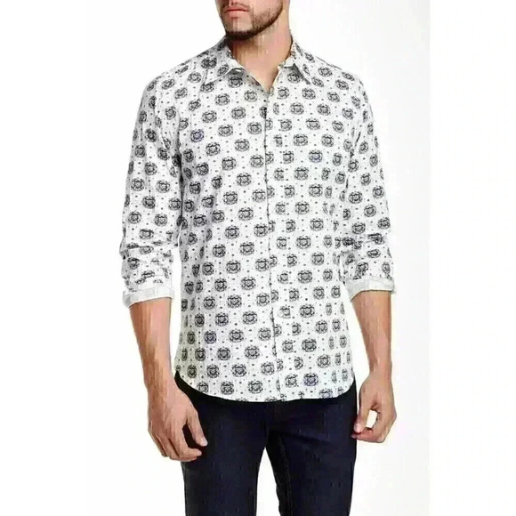 NEW NWT Kennington Men's Long Sleeve Slim Fit Shirt Badge/Steel Sz M MSRP = $70 - Picture 1 of 7